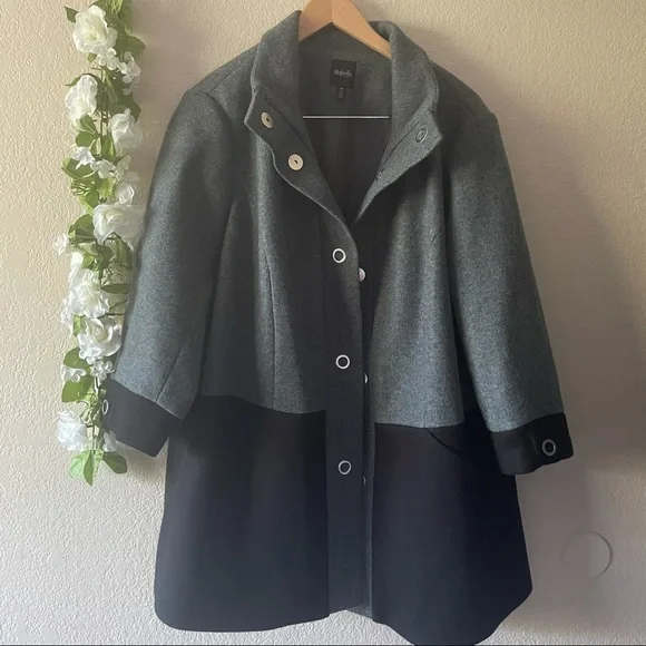 SOLD Rafaella Plus Size Black & Gray Color Block Outerwear Coat - Picture 2 of 9